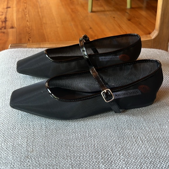 🖤🥿NWT Steve Madden black mesh Mary Jane square toe flats 9.5 - Picture 2 of 7